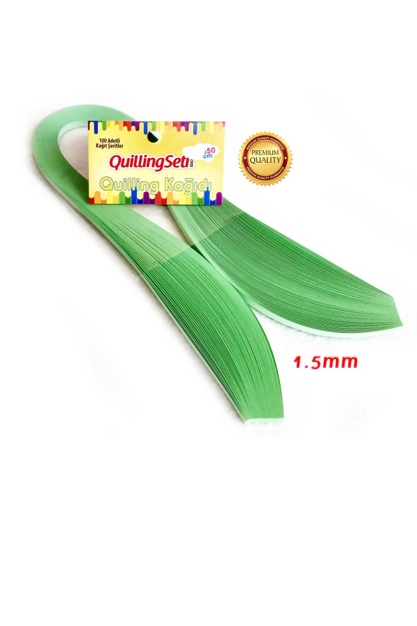 1.5mm açık yeşil renk quilling kağıdı - 100lü, qks-6320-1.5m, 1.5 mm quilling kağıtları 100 adetli, Quilling Seti