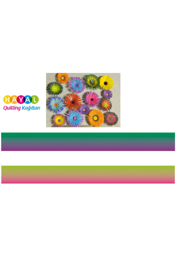 koyu yeşil - mor / pembe - açık yeşil renk geçişli quilling kağıdı, qrk-2006, renk geçişli quilling kağıtları, Quilling Seti