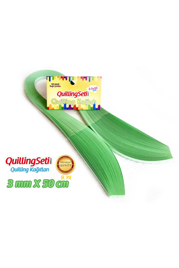 3mm açık yeşil renk quilling kağıdı - 100lü, qks-6320-3m, 3mm quilling kağıtları 100 adetli