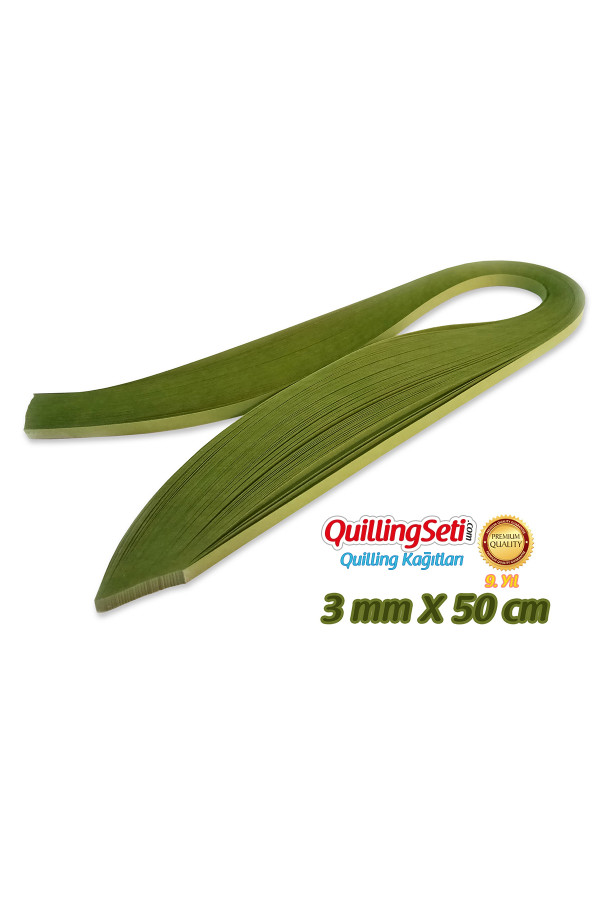 3mm haki yeşili renk quilling kağıdı - 100lü, qks-6324-3m, 3mm quilling kağıtları 100 adetli