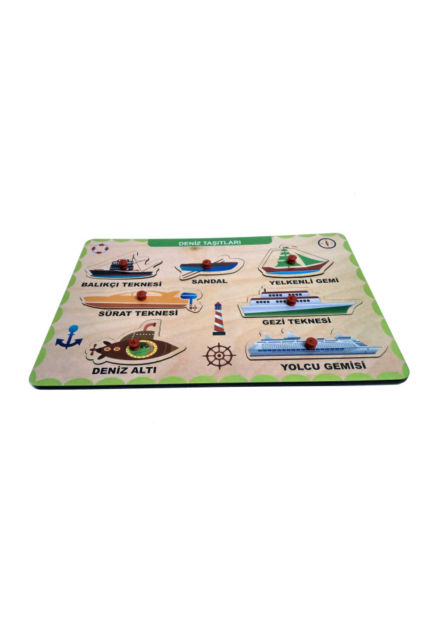 deniz taşıtları bultak yerleştirmeli ahşap oyuncak, bto-0002, yap boz puzzle çeşitleri