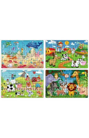 Yeni 4 Adet  24 Parçalı Ahşap Puzzle Yapboz Seti, Çiftliğim, Okyanus Canl., Vahşi Hayv., Çiftliğim 2