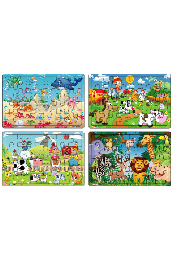 yeni 4 adet  24 parçalı ahşap puzzle yapboz seti, çiftliğim, okyanus canl., vahşi hayv., çiftliğim 2, hyl-ahsp-pzl-4-in-1, yap boz puzzle çeşitleri