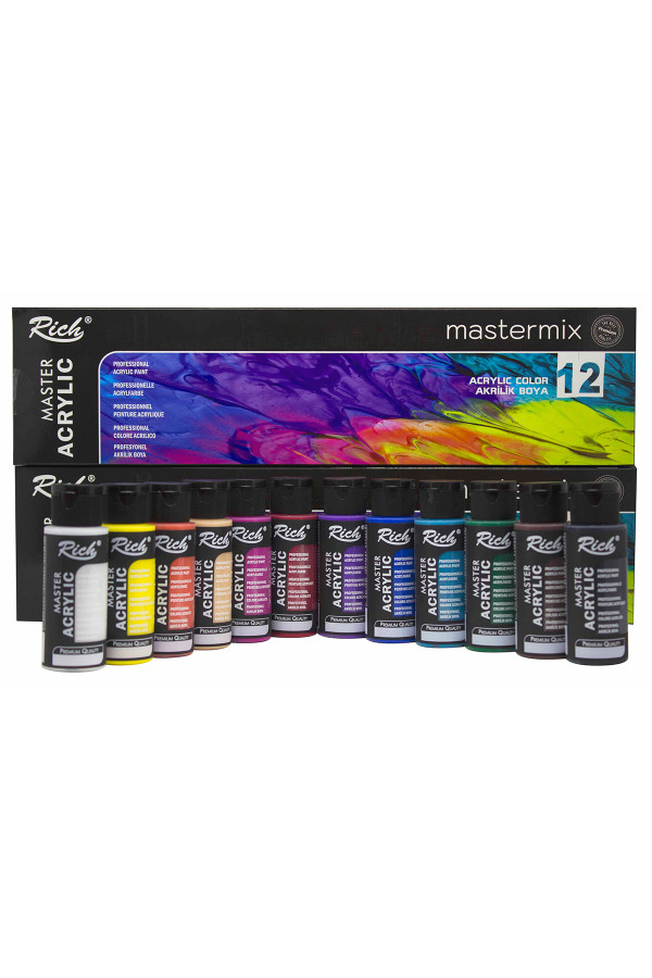 rich mastermix 12li akrilik boya 60 cc, 12 renk mastermix akrilik boya seti, 8682374066954, hobi boyaları, Rich