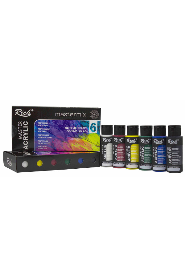 rich mastermix 6lı akrilik boya 60 cc, 6 renk mastermix akrilik boya seti, 8682374066947, hobi boyaları, Rich