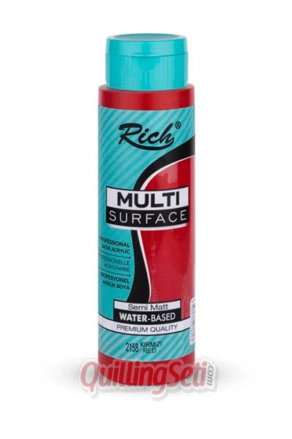 rich multi surface akrilik boya 500 cc 2158 kırmızı renk akrilik hobi boyası, 8682374038623, rich multi surface akrilik boya 500 ml, Rich