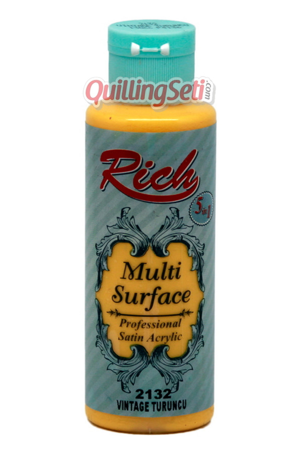 rich multi surface 120 cc akrilik boya - rich vintage turuncu 2132 hobi boyası, rch-ms-2132, rich multi surface akrilik boya 120 ml, Rich