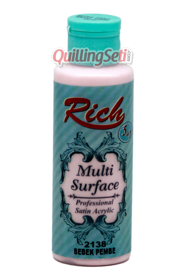 rich multi surface 120 cc akrilik boya - rich bebek pembe 2138 hobi boyası, rch-ms-2138, rich multi surface akrilik boya 120 ml, Rich