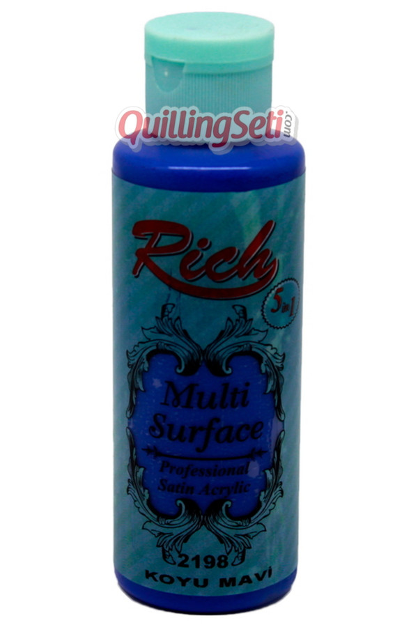 rich multi surface 120 cc akrilik boya - rich koyu mavi 2198 hobi boyası, rch-ms-2198, rich multi surface akrilik boya 120 ml, Rich