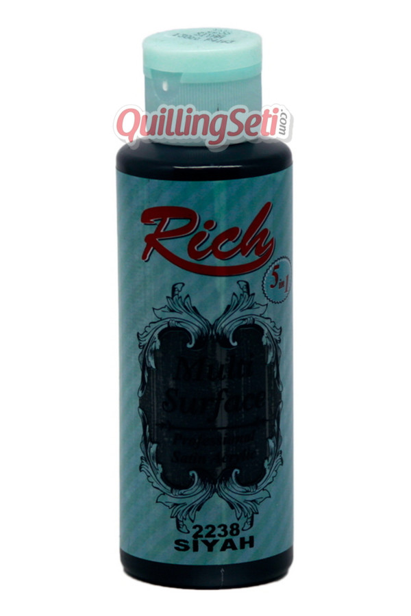 rich multi surface 120 cc akrilik boya - rich siyah 2238 hobi boyası, rch-ms-2238, rich multi surface akrilik boya 120 ml, Rich