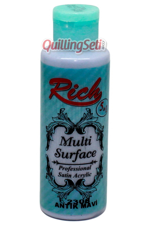 rich multi surface 120 cc akrilik boya - antik mavi 2306 hobi boyası, rch-ms-2306, rich multi surface akrilik boya 120 ml, Rich