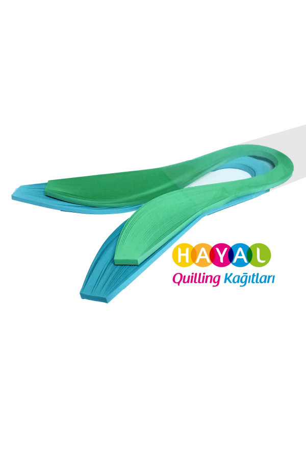 açık mavi ve açık yeşil quilling kağıdı - 5mm 200 adetli, qks-2074-5m, karışık renkli quilling kağıtları 200 adetli paket, Quilling Seti