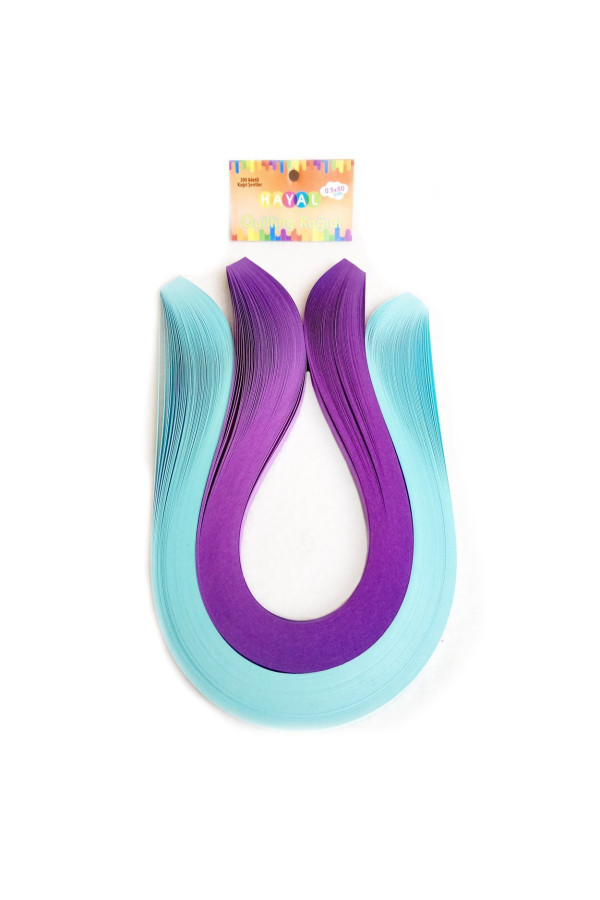 quilling kağıdı - açık mavi ve mor renk 200lü, qks-2018-5m, 5mm karışık renkli 200 adetli quilling kağıtları, Quilling Seti