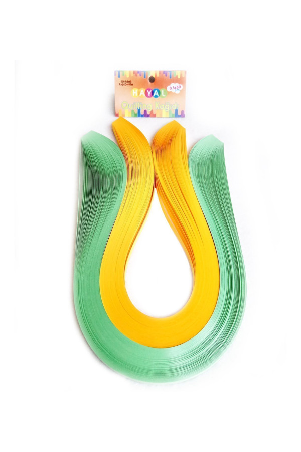 quilling kağıdı - açık yeşil ve koyu sarı renk 200lü, qks-2019-5m, 5mm karışık renkli 200 adetli quilling kağıtları, Quilling Seti