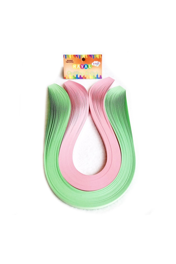 quilling kağıdı - açık yeşil ve pembe renk 200lü, qks-2013-5m, 5mm karışık renkli 200 adetli quilling kağıtları, Quilling Seti