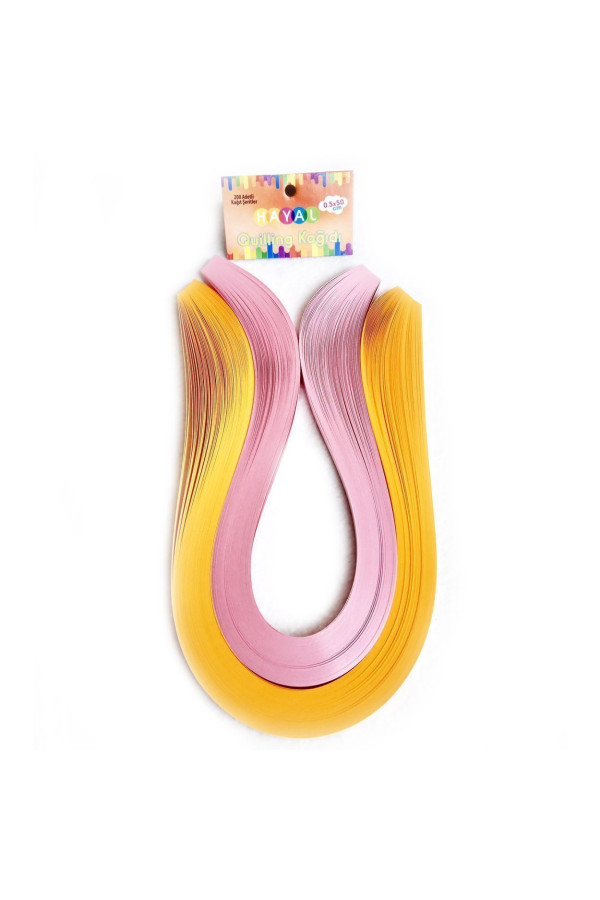 quilling kağıdı - koyu sarı ve pembe renk 200lü, qks-2021-5m, 5mm karışık renkli 200 adetli quilling kağıtları, Quilling Seti
