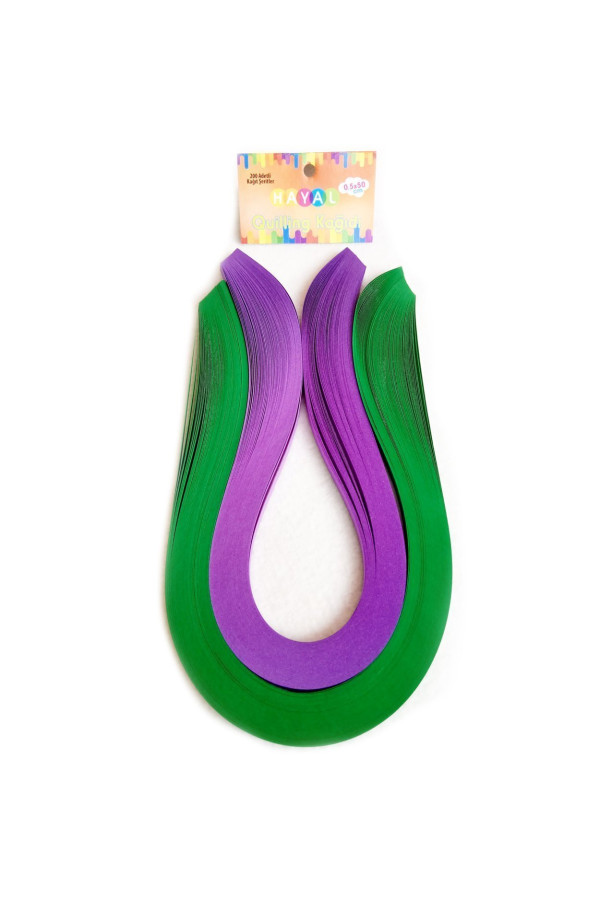 quilling kağıdı - koyu yeşil ve mor renk 200lü, qks-2025-5m, 5mm karışık renkli 200 adetli quilling kağıtları, Quilling Seti