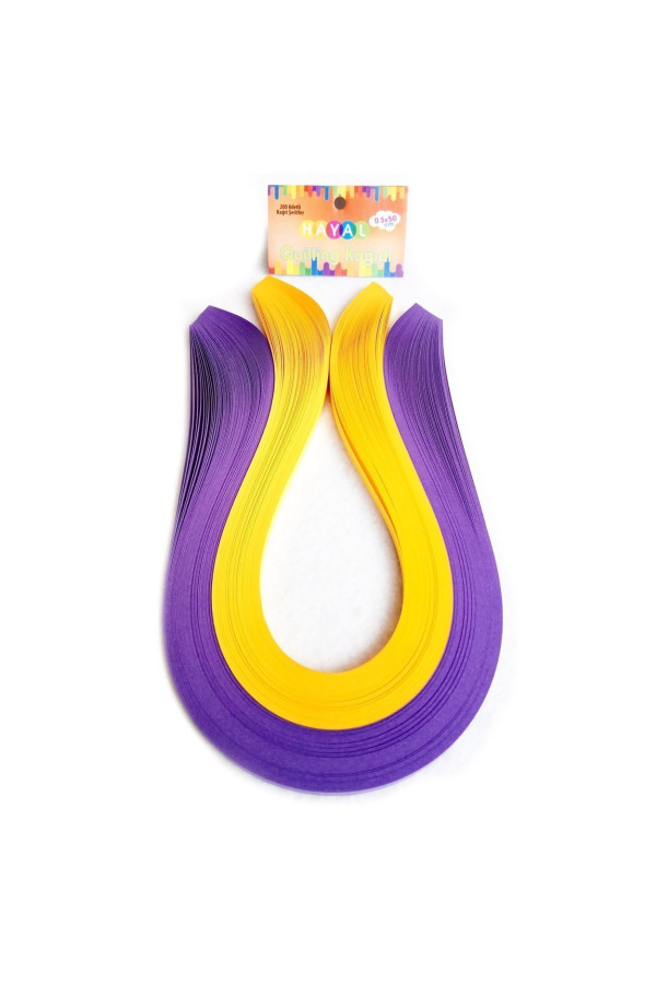 quilling kağıdı - mor ve koyu sarı 200lü, qks-2030-5m, 5mm karışık renkli 200 adetli quilling kağıtları, Quilling Seti