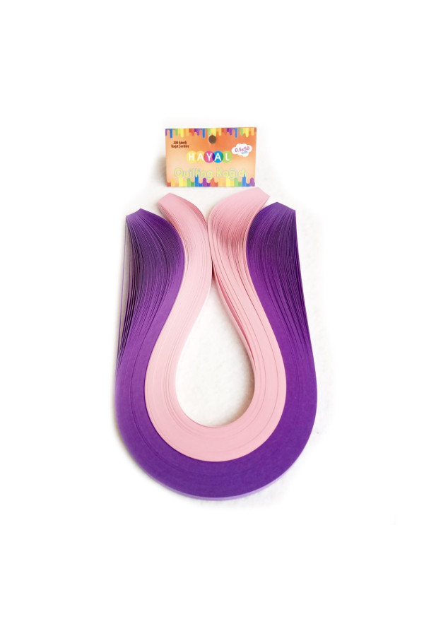 quilling kağıdı - mor ve pembe 200lü, qks-2032-5m, 5mm karışık renkli 200 adetli quilling kağıtları, Quilling Seti
