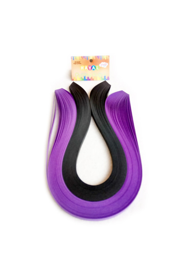 quilling kağıdı - mor ve siyah 200lü, qks-2033-5m, 5mm karışık renkli 200 adetli quilling kağıtları, Quilling Seti