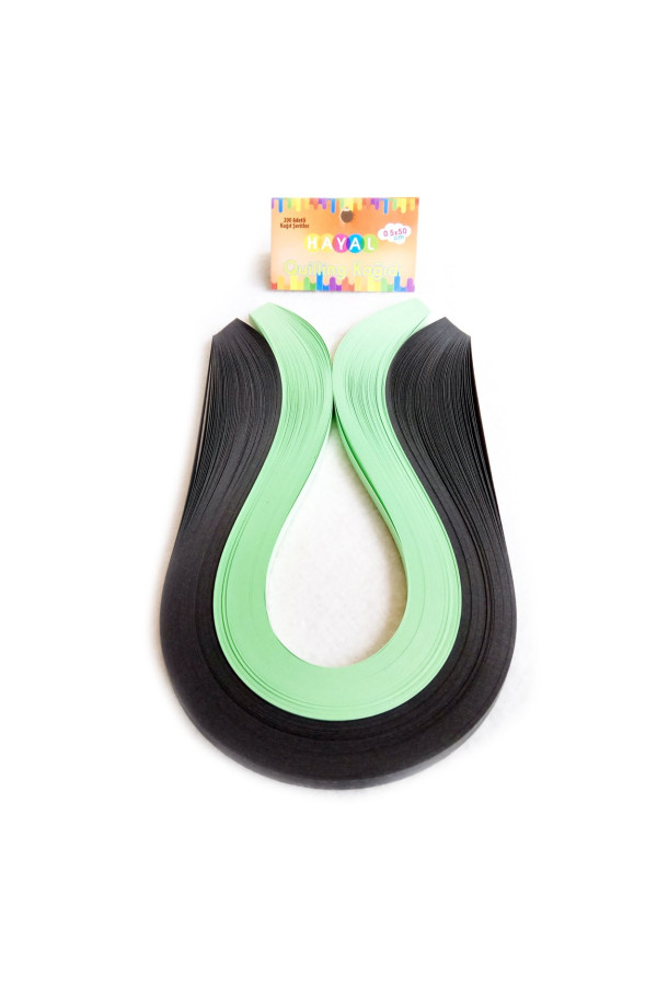 quilling kağıdı - siyah ve açık yeşil 200lü, qks-2034-5m, 5mm karışık renkli 200 adetli quilling kağıtları, Quilling Seti
