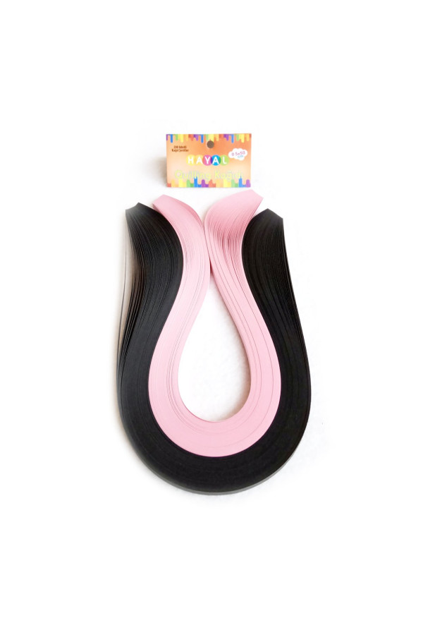 quilling kağıdı - siyah ve pembe 200lü, qks-2043-5m, 5mm karışık renkli 200 adetli quilling kağıtları, Quilling Seti