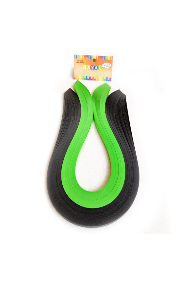 quilling kağıdı - siyah ve yeşil 200lü, qks-2038-5m, 5mm karışık renkli 200 adetli quilling kağıtları, Quilling Seti