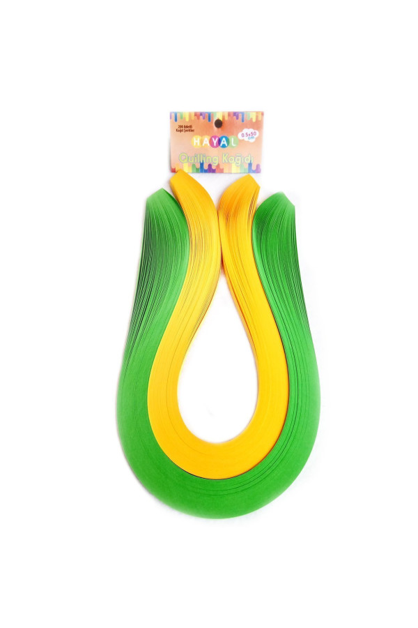 quilling kağıdı - yeşil ve koyu sarı 200lü, qks-2040-5m, 5mm karışık renkli 200 adetli quilling kağıtları, Quilling Seti
