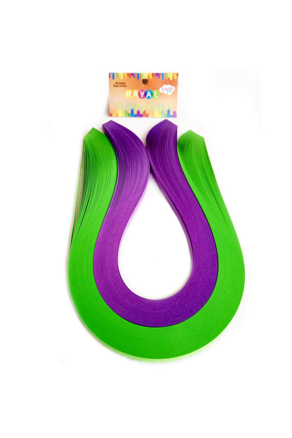 quilling kağıdı - yeşil ve mor 200lü, qks-2041-5m, 5mm karışık renkli 200 adetli quilling kağıtları, Quilling Seti