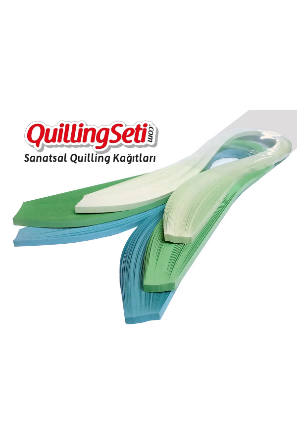 açık mavi, açık yeşil ve buz yeşili quilling kağıdı - 5mm 300lü, qks-3022-5m, karışık renkli quilling kağıtları 300 adetli paket, Quilling Seti