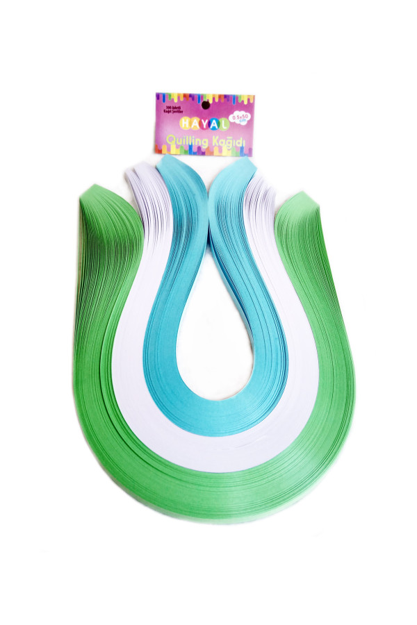 quilling kağıdı - açık yeşil, beyaz ve açık mavi 300lü, qks-3015-5m, 5 mm karışık renkli 300 adetli quilling kağıtları, Quilling Seti