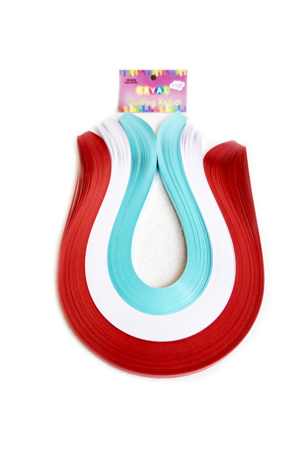 quilling kağıdı - koyu kırmızı, beyaz ve açık mavi 300lü, qks-3012-5m, 5 mm karışık renkli 300 adetli quilling kağıtları, Quilling Seti