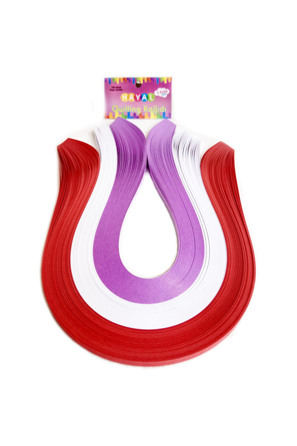 quilling kağıdı - koyu kırmızı, beyaz ve lila 300lü, qks-3007-5m, 5 mm karışık renkli 300 adetli quilling kağıtları, Quilling Seti