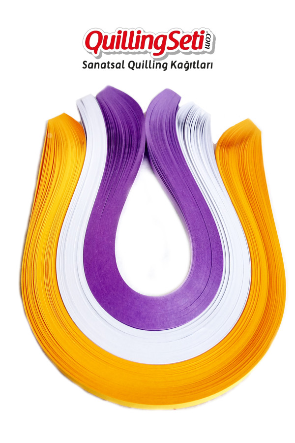 quilling kağıdı - koyu sarı, beyaz ve lila 300lü, qks-3002-5m, 5 mm karışık renkli 300 adetli quilling kağıtları, Quilling Seti