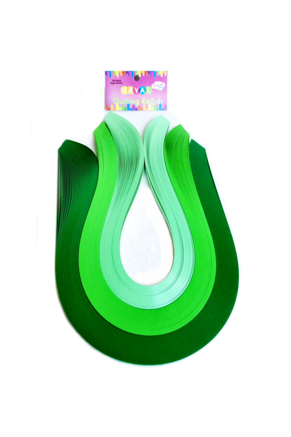 quilling kağıdı - koyu yeşil, yeşil ve açık yeşil 300lü, qks-3001-5m, 5 mm karışık renkli 300 adetli quilling kağıtları, Quilling Seti