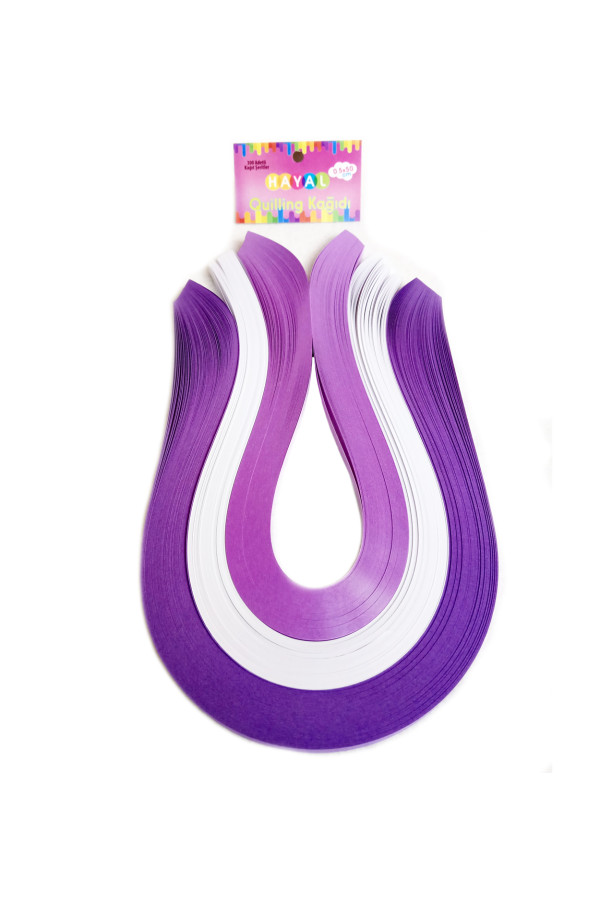 quilling kağıdı - mor, beyaz ve lila 300lü, qks-3008-5m, 5 mm karışık renkli 300 adetli quilling kağıtları, Quilling Seti