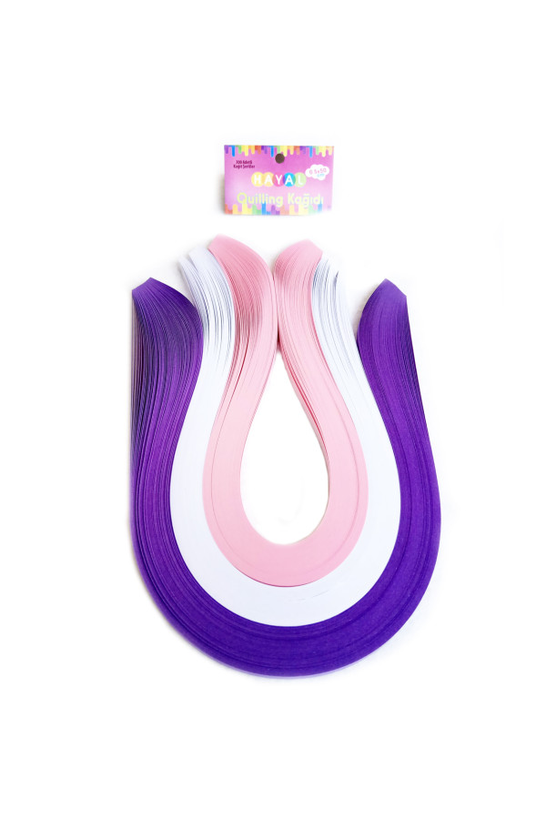 quilling kağıdı - mor, beyaz ve pembe 300lü, qks-3018-5m, 5 mm karışık renkli 300 adetli quilling kağıtları, Quilling Seti
