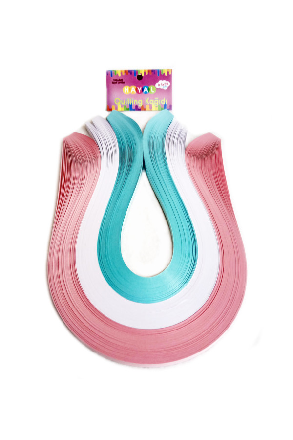 quilling kağıdı - pembe, beyaz ve açık mavi 300lü, qks-3013-5m, karışık renkli quilling kağıtları 300 adetli paket, Quilling Seti
