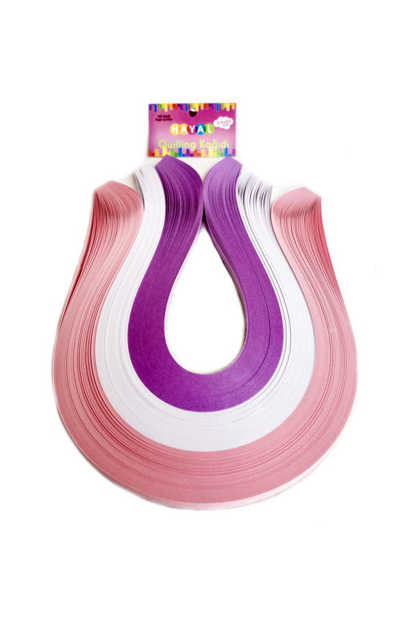 quilling kağıdı - pembe, beyaz ve lila 300lü, qks-3006-5m, karışık renkli quilling kağıtları 300 adetli paket, Quilling Seti