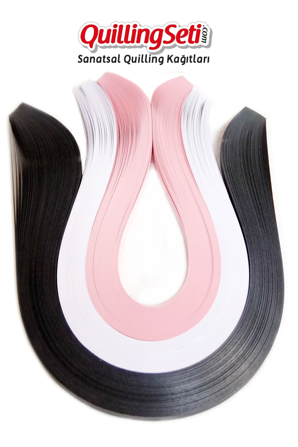 quilling kağıdı - siyah, beyaz ve pembe 300lü, qks-3021-5m, 5 mm karışık renkli 300 adetli quilling kağıtları, Quilling Seti