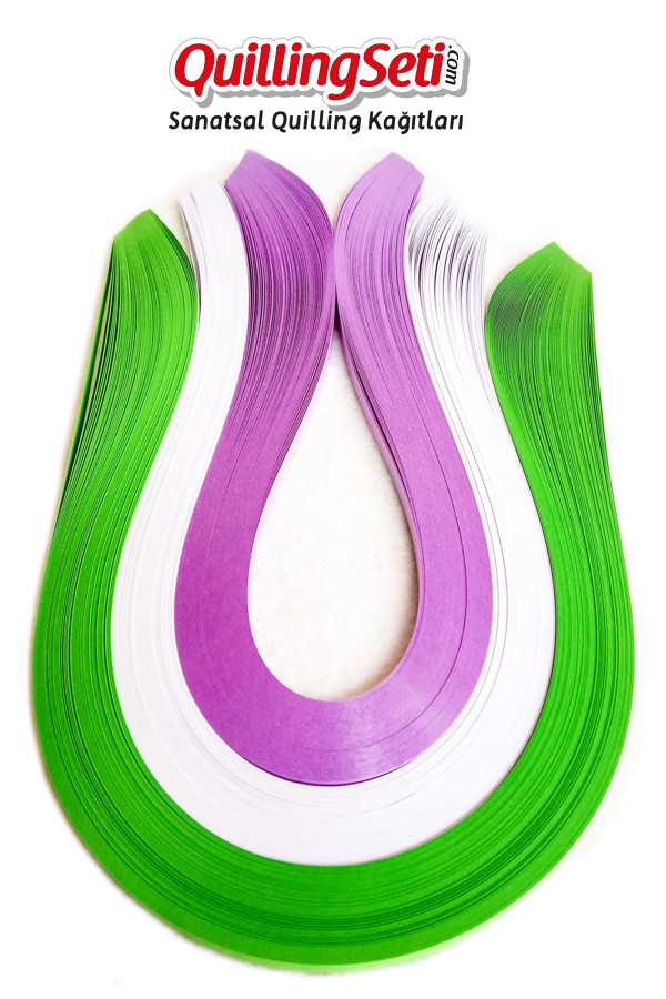 quilling kağıdı - yeşil, beyaz ve lila 300lü, qks-3004-5m, 5 mm karışık renkli 300 adetli quilling kağıtları, Quilling Seti