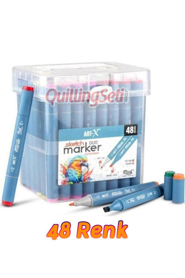 rich art-x sketch marker duo marker 48 renk set çift uçlu su bazlı boyama kalemi, 7208072070267, boya kalemi, keçeli kalem, hobi kelemi, marker kalem,  Rich