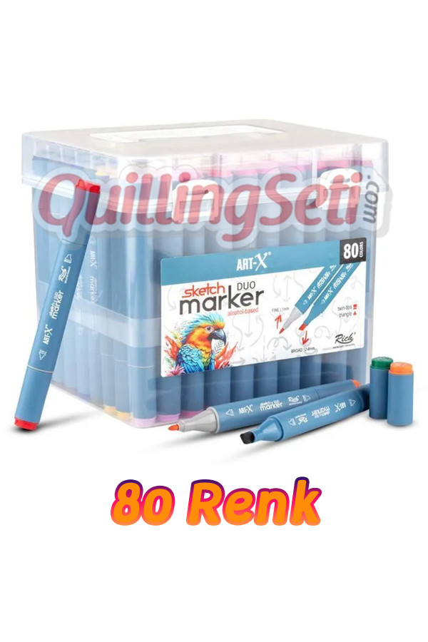 rich art-x sketch marker duo marker 80 renk set çift uçlu su bazlı boyama kalemi, 7282374180513, boya kalemi, keçeli kalem, hobi kelemi, marker kalem,  Rich