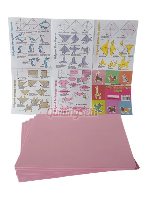 origami kağıdı - origami 20x20cm 100 adetli gül kurusu renkli origami kağıt yapım seti, 8509990014490, origami kağıtları, Quilling Seti