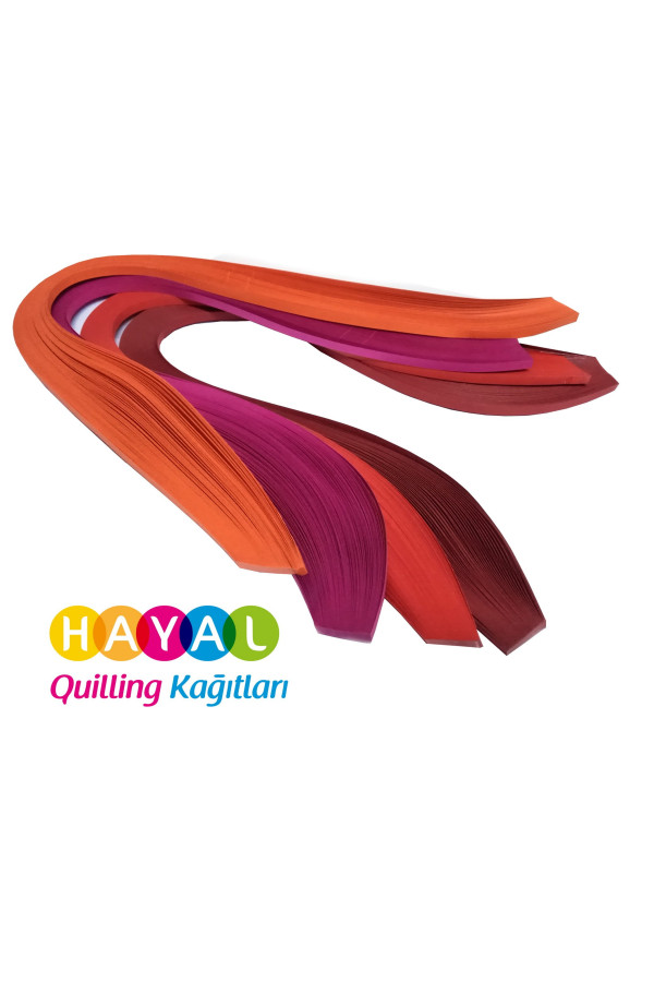 turuncu, fuşya, kırmızı ve koyu kırmızı 400 adetli quilling kağıdı, qkr-4002-5m, temalı quilling kağıtları