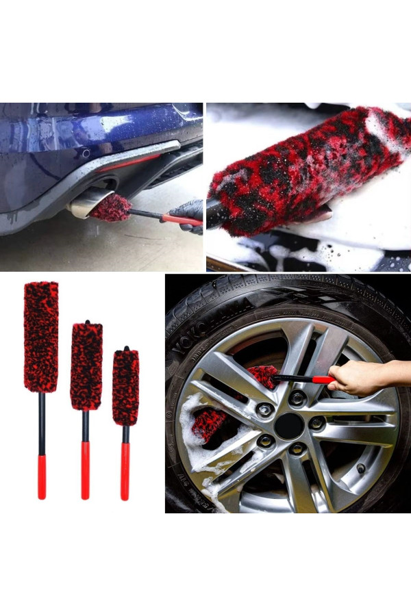 3lü bükülebilen peluş detaylı temizlik i̇çin oto jant, egzos temizleme fırçası, 8684003012639, oto bakım, temizlik ve aksesuar, Buffer