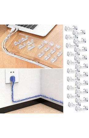 20’li Şeffaf Kablo Tutucu Klips – Kendinden Yapışkanlı Masaüstü Kablo Düzenleyici Aparat