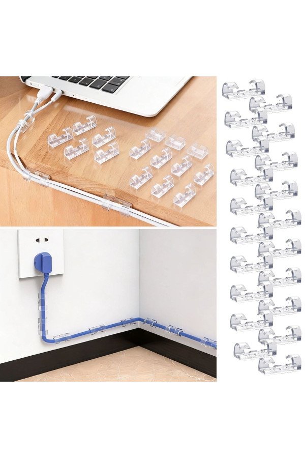 20’li şeffaf kablo tutucu klips – kendinden yapışkanlı masaüstü kablo düzenleyici aparat, aa30yt0030-90207, elektrik malzemeleri, Buffer