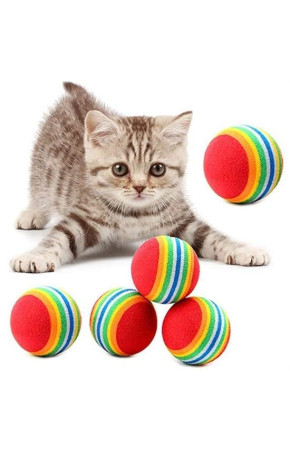 3lü Gökkuşağı Sünger Kedi Köpek Çiğneme Oyun Topu 4,2 cm