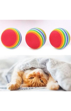 3lü Gökkuşağı Sünger Kedi Köpek Çiğneme Oyun Topu 4,2 cm